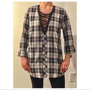 Oversized black and white plaid long sleeve